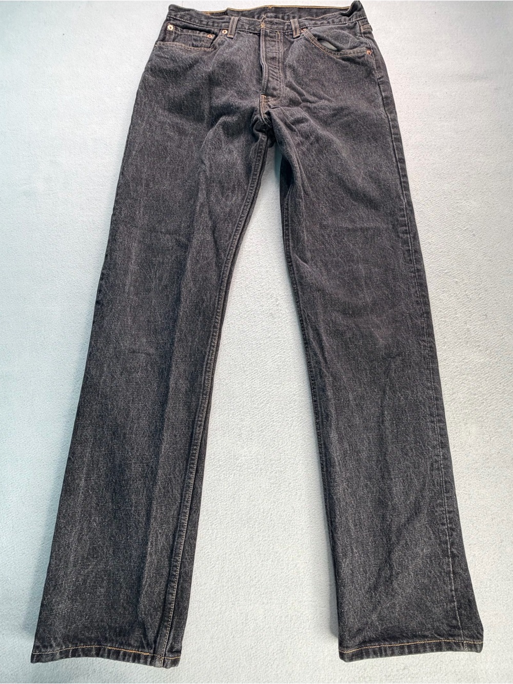 Levi's 501 XX Jeans Mens 33x34 Black Denim Button Fly Vintage Wash Straight Leg